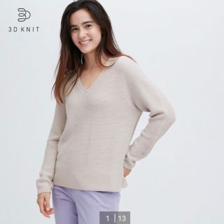 ユニクロ(UNIQLO)のUNIQLO 3DコットンブレンドVネックセーター(カットソー(長袖/七分))