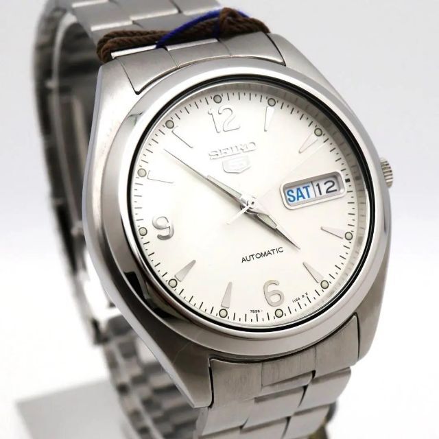 《美品》SEIKO 5 腕時計 ホワイト 自動巻き デイデイト
