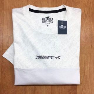 ホリスター(Hollister)の新品【メンズL】★ホリスター★総柄×無地！ロゴプリント切替半袖Ｔシャツ/白(Tシャツ/カットソー(半袖/袖なし))