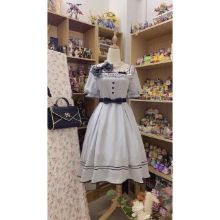 アンジェリックプリティー(Angelic Pretty)のドットリボンワンピース 水色 クラシックロリィタ(ひざ丈ワンピース)