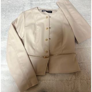 ザラ(ZARA)の【新品未使用】 ZARA  ライダースジャケット  ホワイト M(ライダースジャケット)