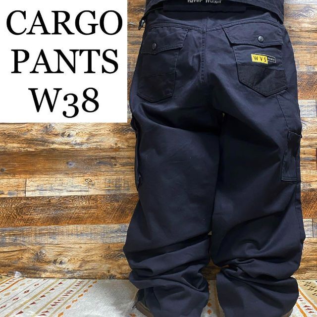 ART VINTAGE - カーゴパンツワークパンツ古着黒ブラックw38オーバー ART VINTAGE - カーゴパンツワークパンツ古着黒ブラックw38オーバー