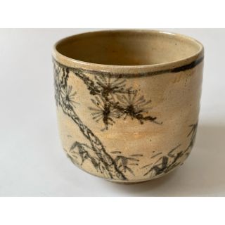 骨董 アンティーク 松竹梅 筒茶碗 鉄絵 京焼 志賀焼 仁清 箱付き