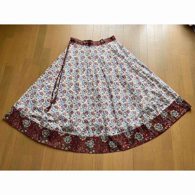 インド綿　サンガネール　ブロックプリント　マキシ　スカート レディースのスカート(ロングスカート)の商品写真