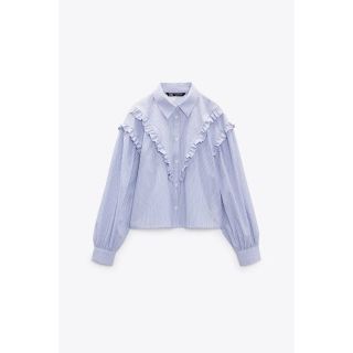 ZARA - 【完売品】zara フリル付ストライプ柄ポプリンシャツの通販 by ...