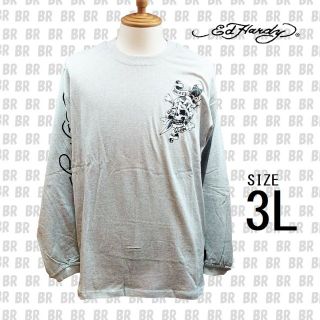 エドハーディー(Ed Hardy)の新品　【Ed Hardy】　３Ｌ　杢グレー　ロンＴ　長袖Ｔシャツ(Tシャツ/カットソー(七分/長袖))