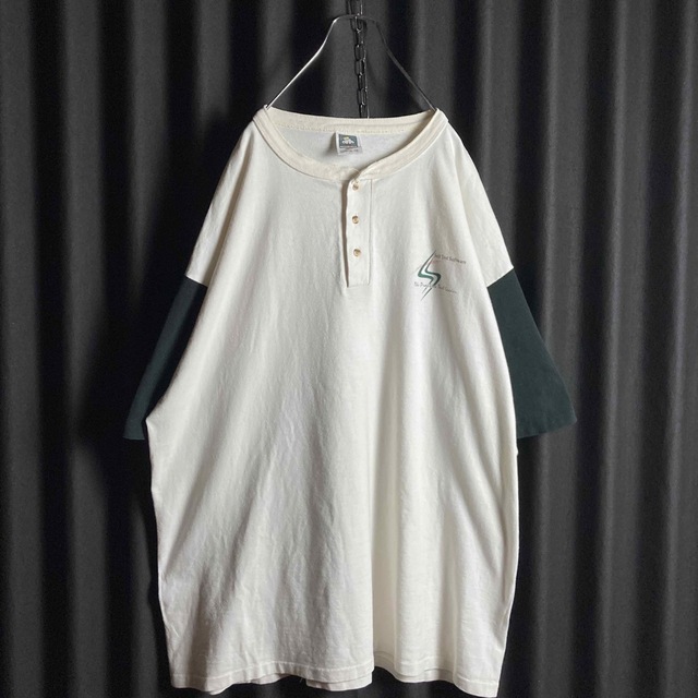 【オーバーサイズ】アメリカ製　ヘンリーネック　ビンテージTシャツ　バイカラー