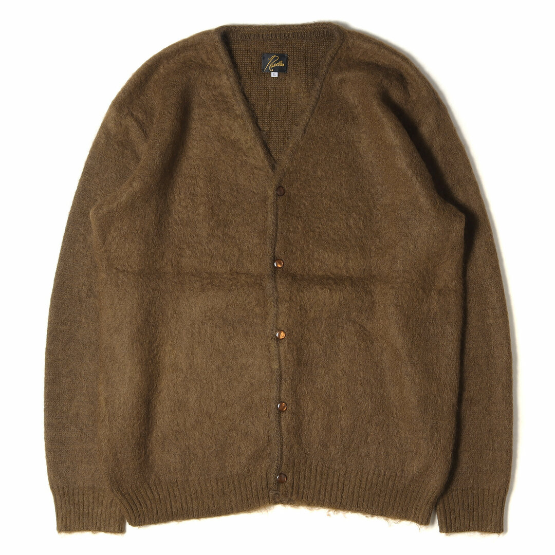 NEEDLES ニードルズ カーディガン モヘア ナイロン ウール ニットカーディガン MOHAIR CARDIGAN SOLID JO259 21AW ブラウン L トップス 長袖 日本製 カジュアル【メンズ】【美品】