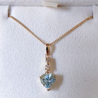 ダイヤモンド×アクアマリン ハートシェイプ ネックレス K18YG 0.10ct