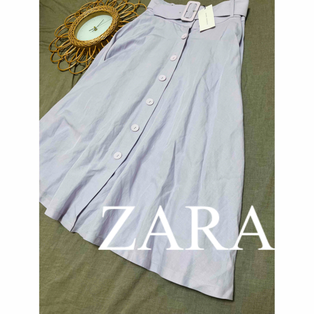 ZARA(ザラ)の新品　ZARA ザラ　ロングスカート　スカート　リネン　紫　人気　完売 レディースのスカート(ロングスカート)の商品写真