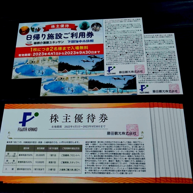 藤田観光株主優待券10枚・日帰り施設ご利用券2枚