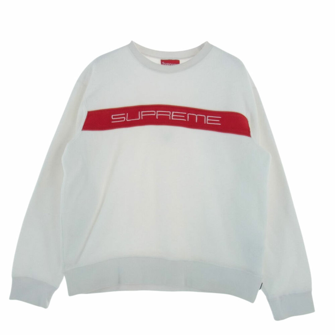 Supreme シュプリーム スウェット 19AW Polartec Crewneck パネル ロゴ ポーラテック クルーネック フリース スウェット  ホワイト系 M