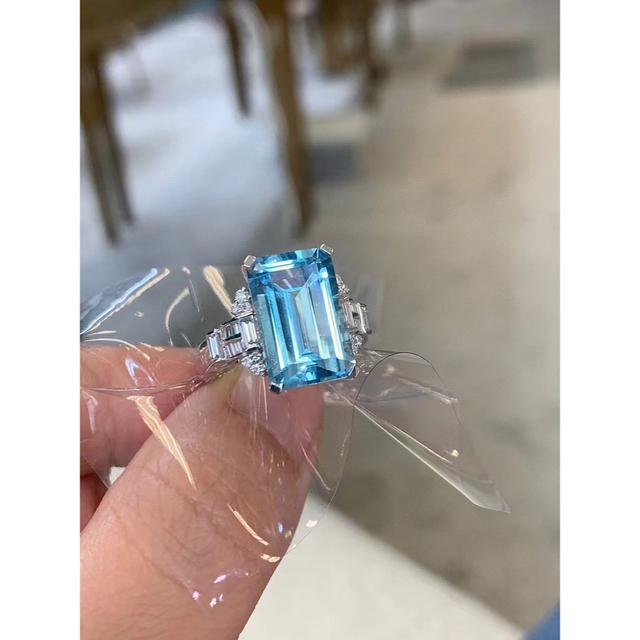 品質満点! ⭐天然アクアマリン ダイヤ 6.01ct k18 リング リング(指輪