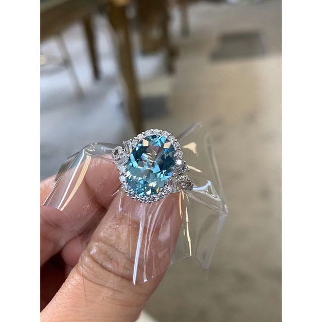 リング(指輪) ⭐天然アクアマリン ダイヤ リング k18 3.64ct 送料無料
