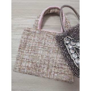 ツイードバッグ　✨　　サブバッグ　✨　BIBI bag ✨　ゴールド＆ピンク(バッグ)