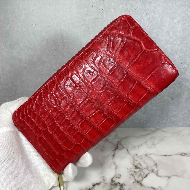 クロコダイル 長財布 赤色 レッド マット仕上げ 本革 ワニ革
