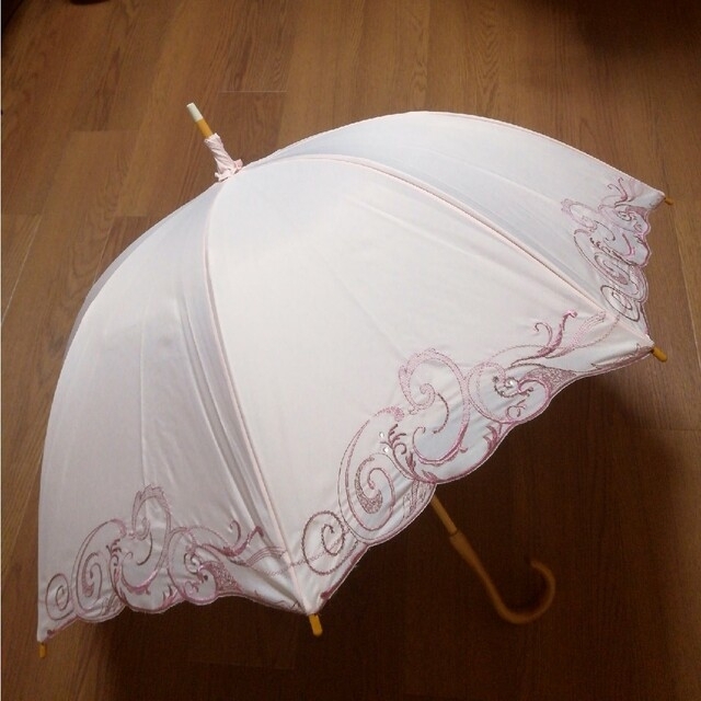 完全遮光 シノワズリーモダン京都 かわず張り日傘 長傘 スワロ＆刺繍 ピンク