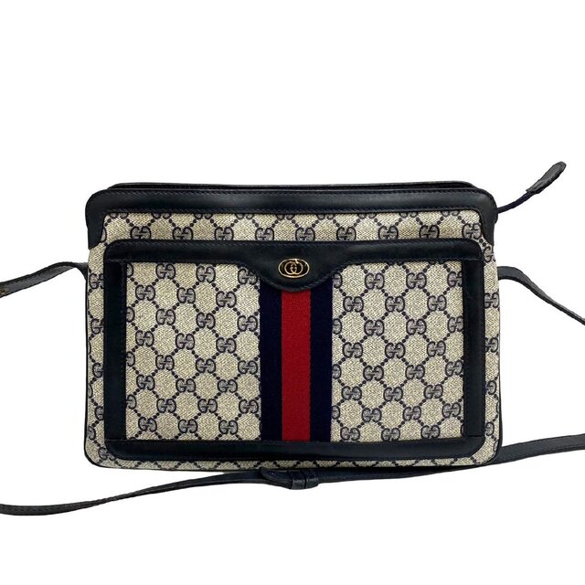 美品 GUCCI オールド グッチ シェリーライン ショルダー バッグ ネイビー