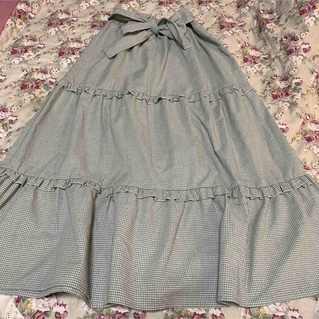 HUDSON(ハドソン)のチェックグリーン　ロングスカート　L レディースのスカート(ロングスカート)の商品写真