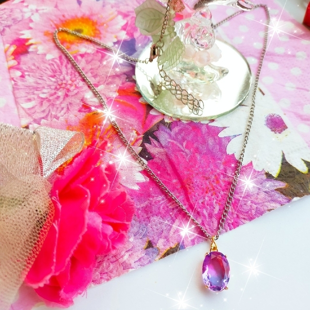 ✿【美麗クリスタル】ピンク＆パープル 美しすぎるバイカラー クリスタルネックレス レディースのアクセサリー(ネックレス)の商品写真