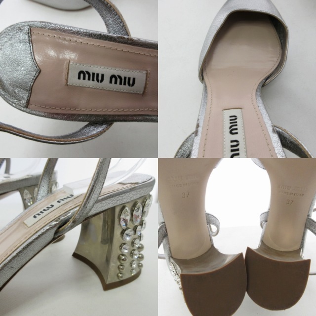 ミュウミュウ miumiu ビジューヒール サンダル ミュール ストラップ 37 ...