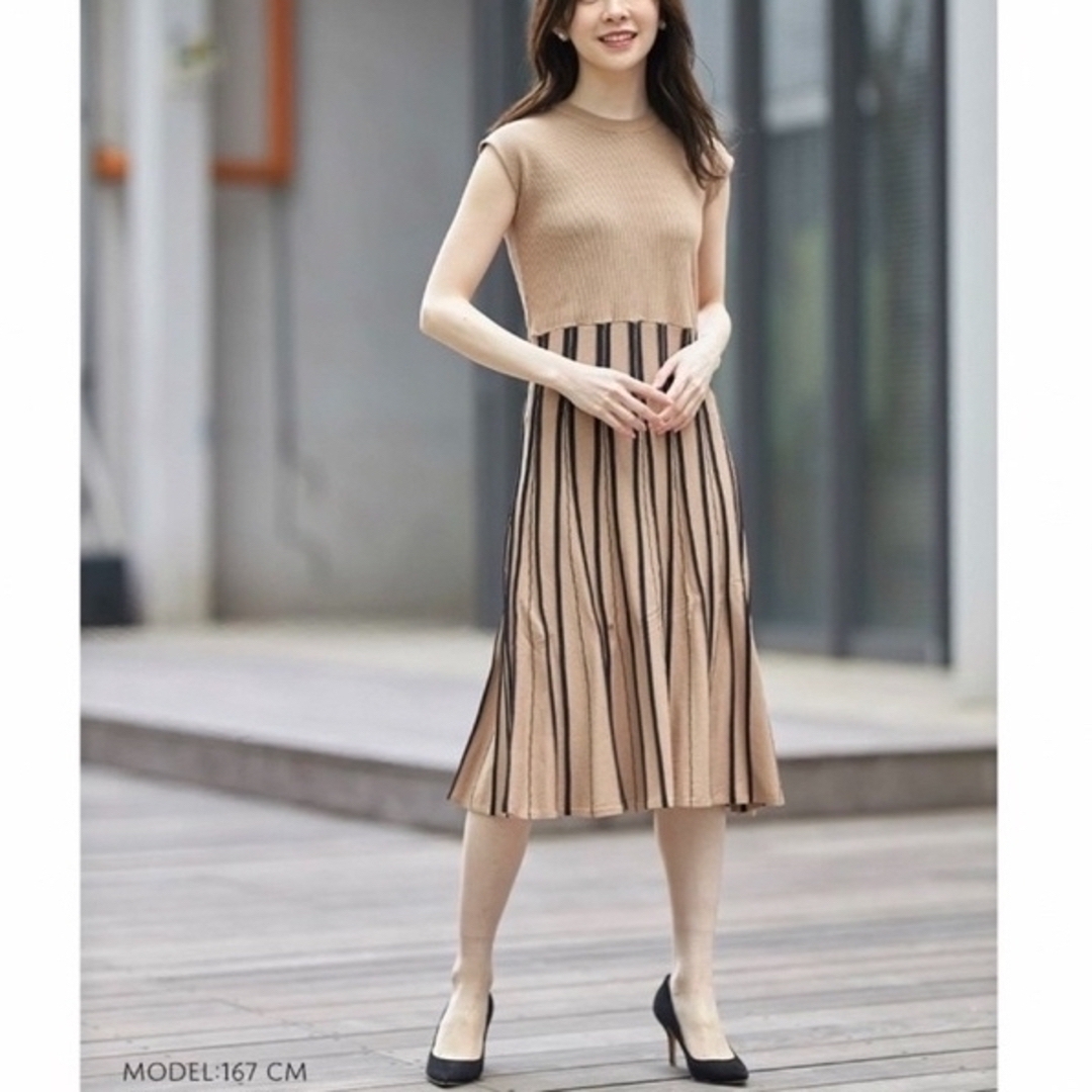 TOCCO closet - 【新品】トッコ クローゼット ストライプ切替フレンチスリーブワンピース ベージュの通販 by ♡mi♡'s shop| トッコクローゼットならラクマ