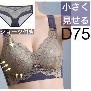 011D75藍色 小さく見せるブラ ショーツセット(ブラ&ショーツセット)