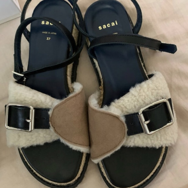 sacai - サカイ sacai サンダル ボアレザー 37紺 キャメルの通販 by