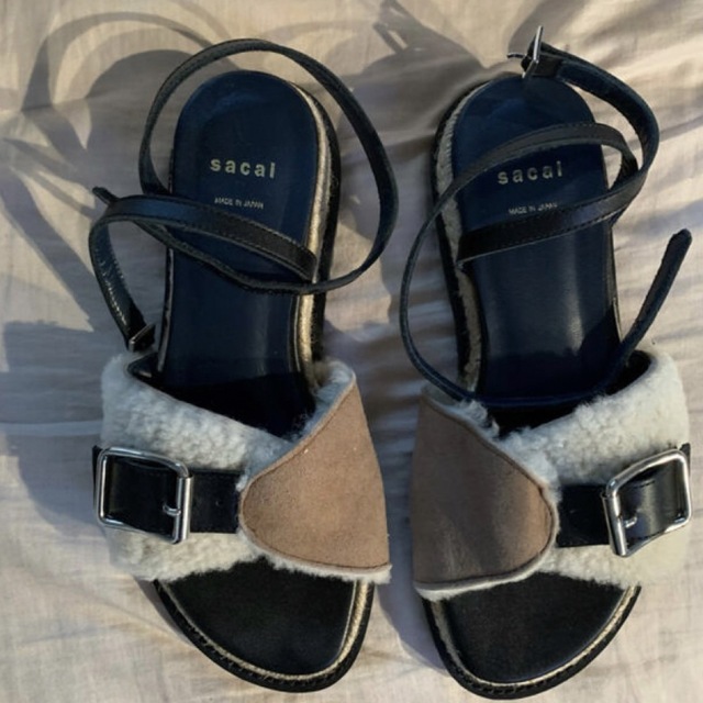 サカイ sacai サンダル ボアレザー 37紺 キャメル サカイ sacai サンダル ボアレザー 37紺 キャメル