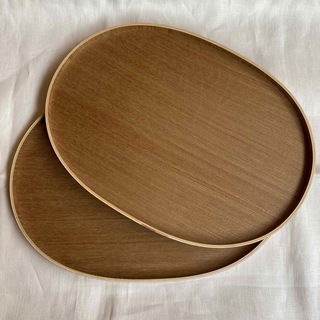 新品　2枚セット　木製　オーバルトレー　ナチュラル　お盆　プレート　木　 (テーブル用品)