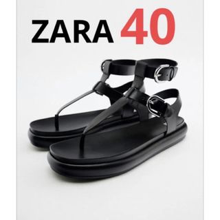 ザラ(ZARA)のZARA✳︎新品✳︎レザーフラットバックルサンダル(サンダル)