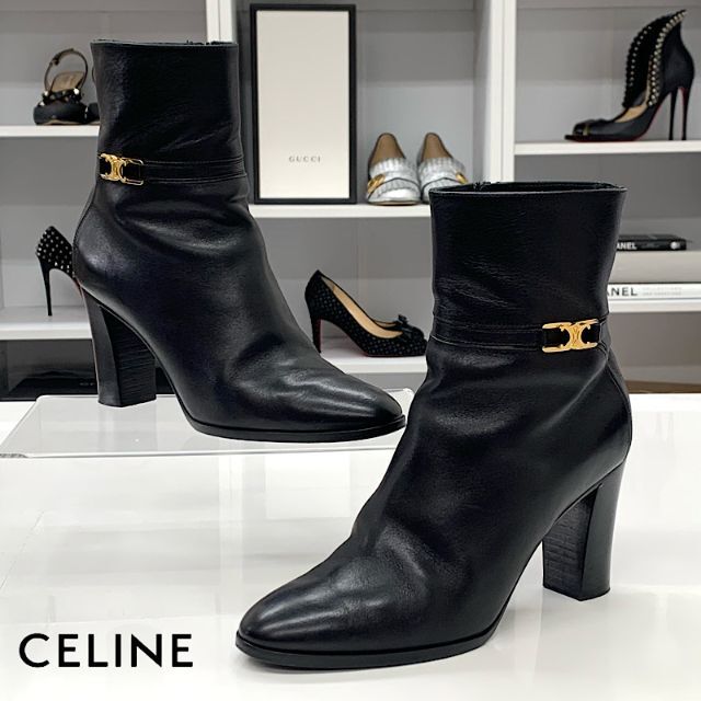 セリーヌ CELINE ブーツ フィービー期 メタルヒール bambam バンバン サイドジップ ショートブーツ レディース シューズ 靴 37(24cm相当) ベージュ