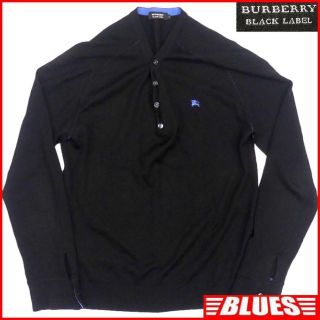 バーバリーブラックレーベル(BURBERRY BLACK LABEL)のイタリア製 バーバリー 廃盤 セーター ニット M メンズ 黒 TY2267(ニット/セーター)