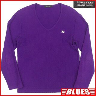 バーバリーブラックレーベル(BURBERRY BLACK LABEL)の廃盤 バーバリー シャツ M メンズ カットソー 長袖 刺繍 紫 TY2273(ニット/セーター)