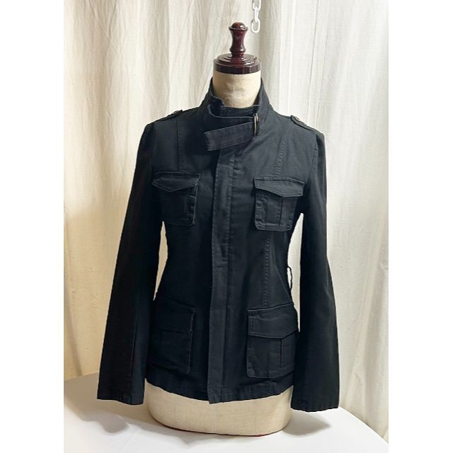 ニッセン(ニッセン)のコットンジャケット スタンドカラー ベルト付き ブラック Sサイズ ニッセン レディースのジャケット/アウター(ノーカラージャケット)の商品写真