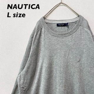 ノーティカ(NAUTICA)のノーティカ　ニット　セーター　刺繍ロゴ　無地　プレーン　男女兼用　グレー　L(ニット/セーター)