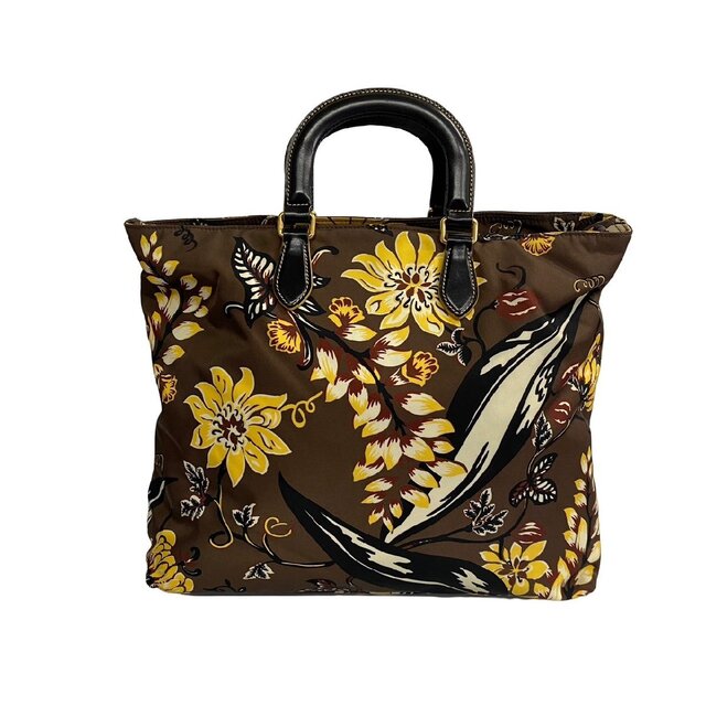 極 美品 PRADA プラダ 三角ロゴ 金具 花柄 レザー 本革 ナイロン 2way