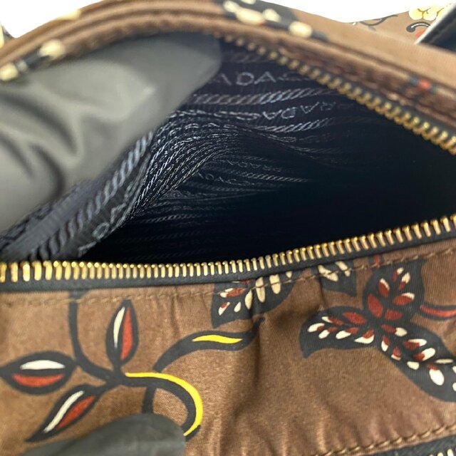 極 美品 PRADA プラダ 三角ロゴ 金具 花柄 レザー 本革 ナイロン 2way