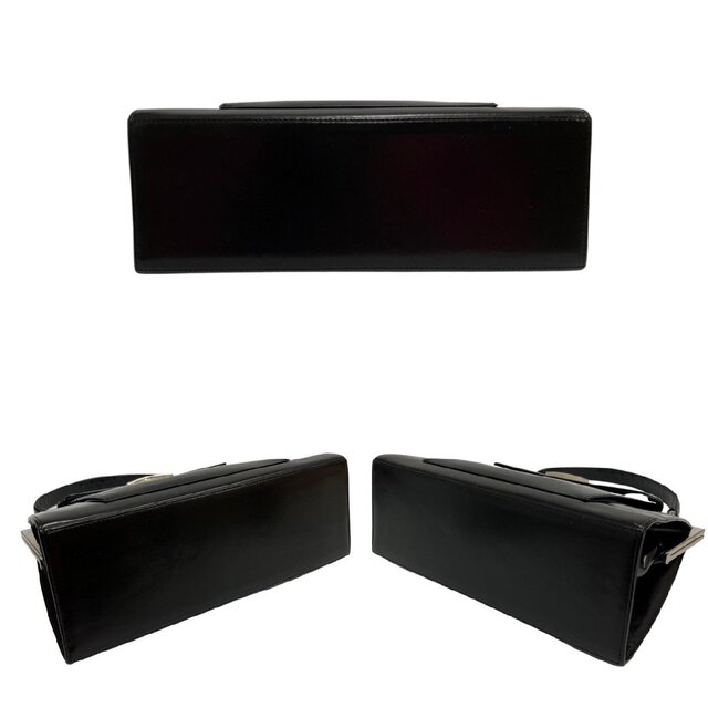 極 美品 イヴサンローラン YSL ヴィンテージ ロゴ 金具 カーフレザー がま口 ハンドバッグ ミニ トートバッグ ブラック 51601