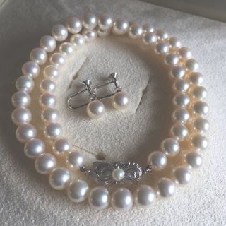 ミキモト(MIKIMOTO)のミキモト 大珠 パールネックレス 7.5mm イヤリング セット 箱付(ネックレス)