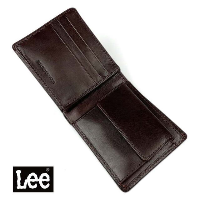 レッド Lee リー 財布 イタリアン レザー 本革二折 0520234 メンズのファッション小物(折り財布)の商品写真