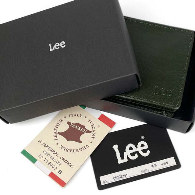 レッド Lee リー 財布 イタリアン レザー 本革二折 0520234 メンズのファッション小物(折り財布)の商品写真