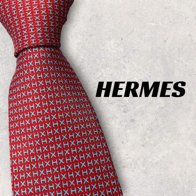 4563】美品!HERMES エルメス ネクタイ レッド系 H柄 | www