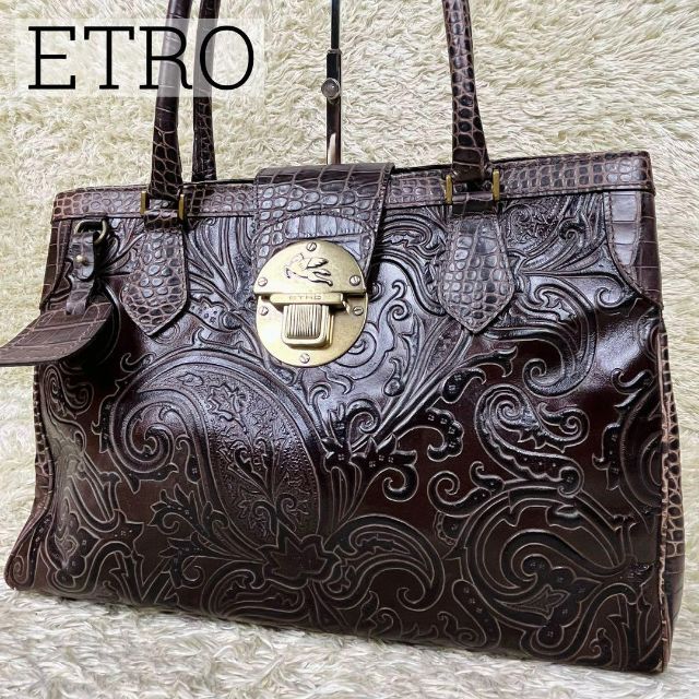 ETRO エトロ マルゴット ペガソ トートバッグ ペイズリー柄 希少 型押し