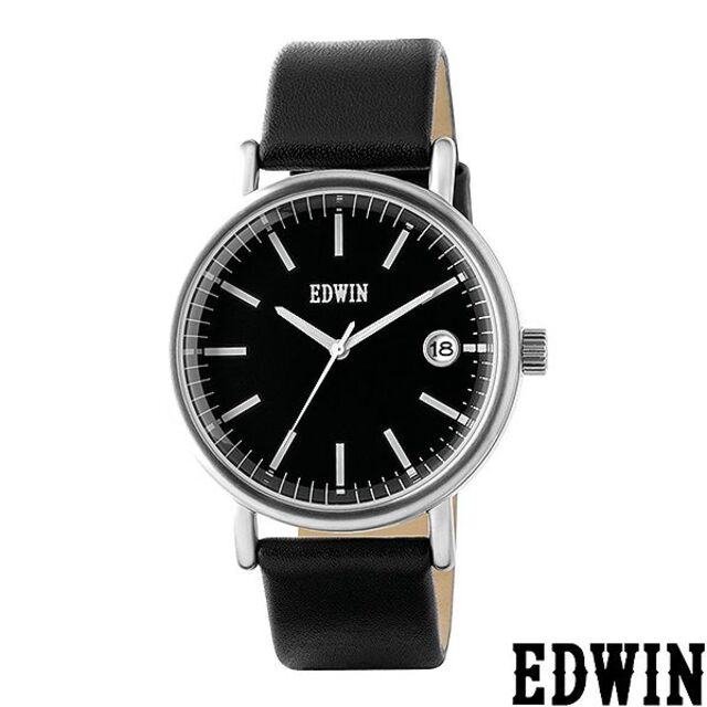 【新品】EDWIN 腕時計 本革 シルバー・ブラック(EW1G001L0034)