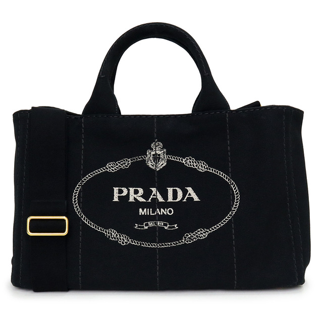 PRADA(プラダ)のプラダ カナパ 2way ショルダーバッグ ハンドバッグ 斜め掛け ファブリック キャンバス トライアングル 三角ロゴ ネロ ブラック 黒 1BG642  PRADA (未使用　展示品） レディースのバッグ(ハンドバッグ)の商品写真