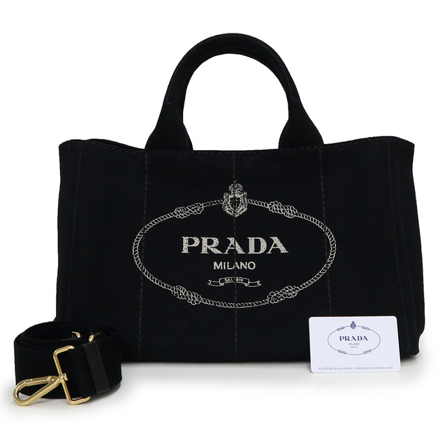 PRADA(プラダ)のプラダ カナパ 2way ショルダーバッグ ハンドバッグ 斜め掛け ファブリック キャンバス トライアングル 三角ロゴ ネロ ブラック 黒 1BG642  PRADA (未使用　展示品） レディースのバッグ(ハンドバッグ)の商品写真