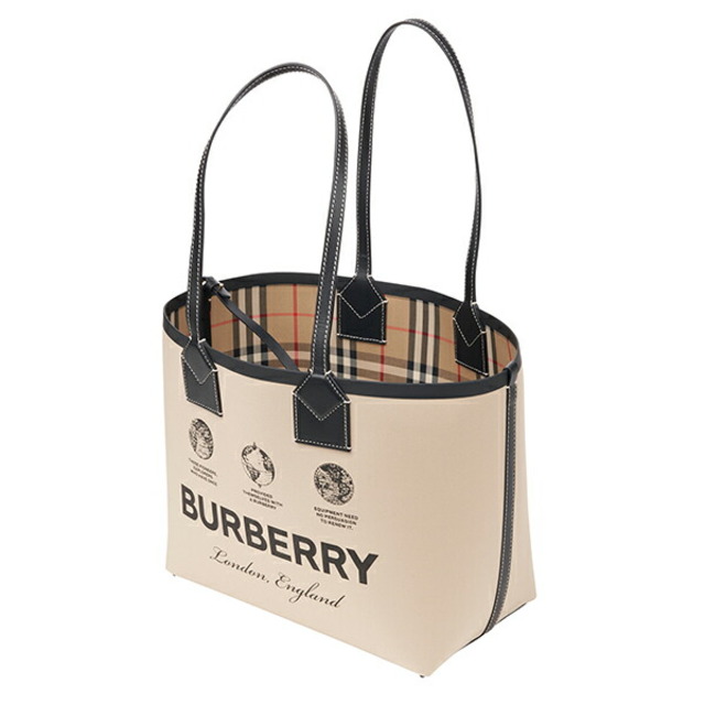 新品 バーバリー BURBERRY トートバッグ コットン&レザー スモール ロンドン トートバッグ ベージュ/ブラック