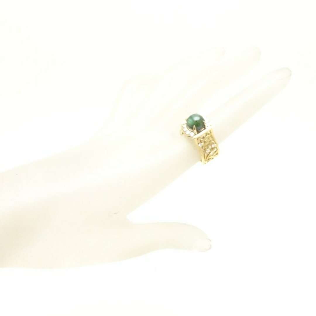 水野薫子 KAOLUCO リング 指輪 トルマリンキャッツアイ3.18ct ダイヤモンド0.39ct 12号 K18YG イエローゴールド / 199134【BJ】