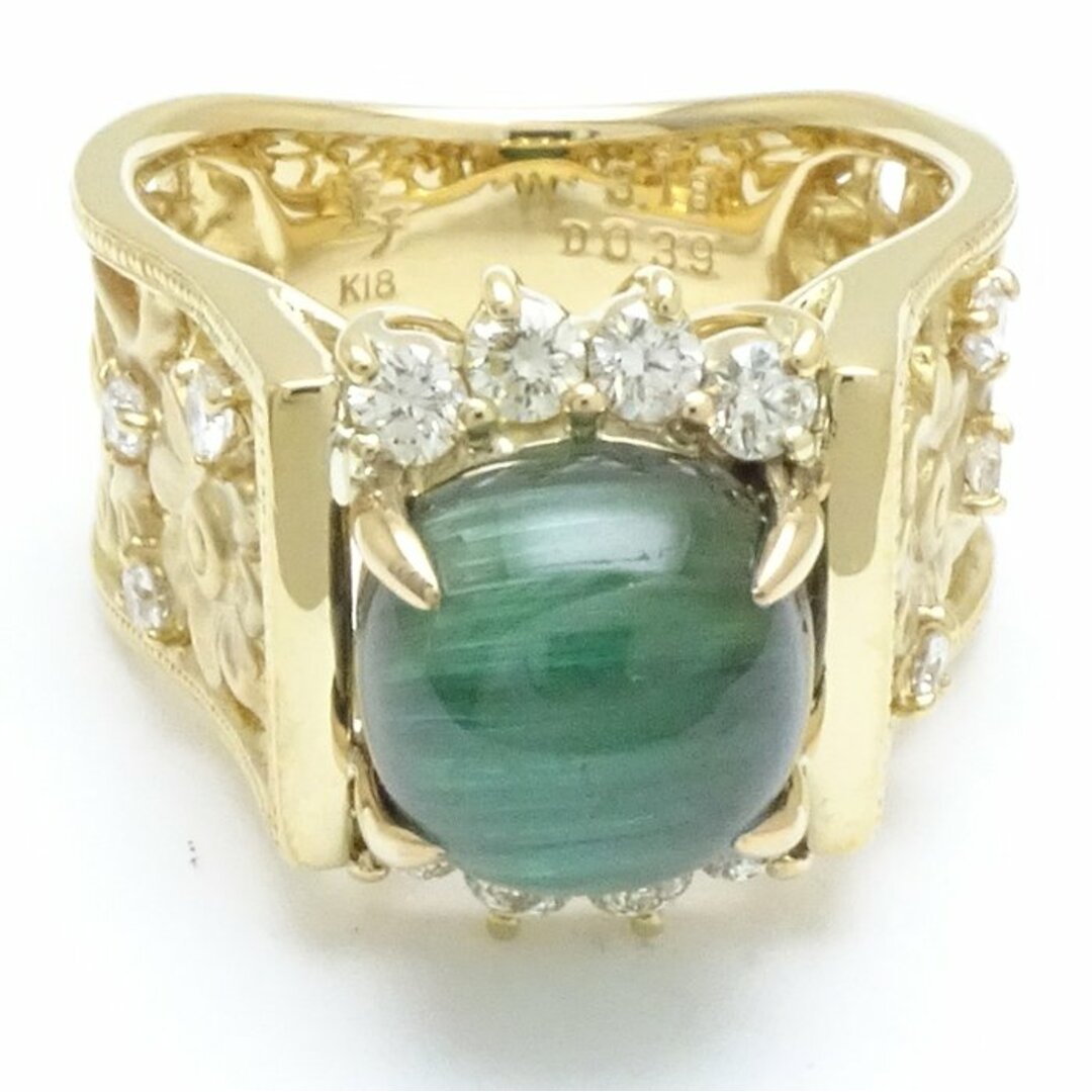 水野薫子 KAOLUCO リング 指輪 トルマリンキャッツアイ3.18ct ダイヤモンド0.39ct 12号 K18YG イエローゴールド / 199134【BJ】